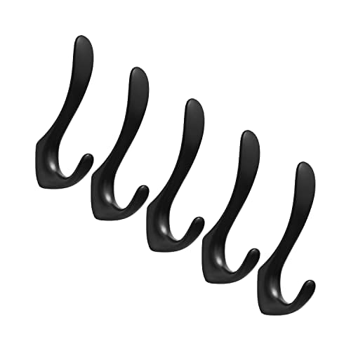 SARIHOSY Black Coat Hooks, Black Zinc Alloy Coat Hook Suitable Used for Single Layer Towel Bathroom Bedroom Classroom, Kitchen, Black 5-Piece Coat Hook Set — image 1