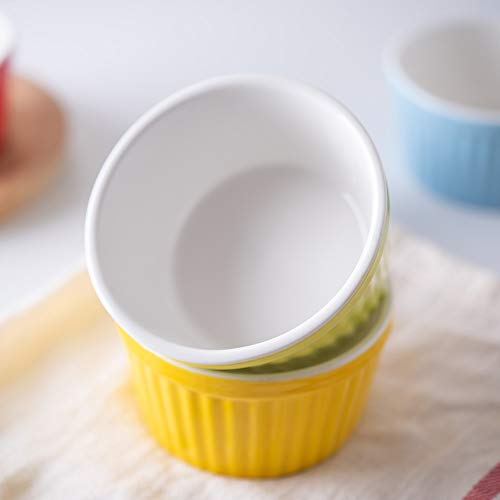 Bakerdream Porcelain Souffle Dishes, Ramekins-6 Ounce for Souffle, Creme Brulee and Dipping Sauces Ice Cream Dessert Cup, Set of 4 (4 bright colors)