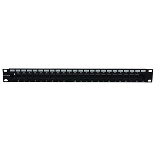 LINKOMM 1U 19" 24-Port RJ45 Blank Keystone Jack Patch Panel with Rear Cable Management for Ethernet Cabling, Black