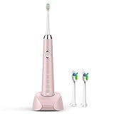 Sonic Electric Toothbrush Pink, IPX7 Waterproof Wireless Rechargeable Toothbrush with 2 Replacement Brush Heads, 4 Brushing Modes, 2 Min Smart Timer, Charging Base Included, For Children, Men, Women