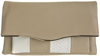 lcolette Snake Skin Accented Flap Over Clutch With Strap 15817 (beige)
