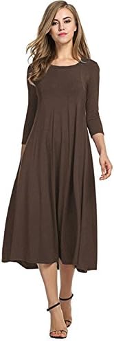 JSBKY Women's 3/4 Sleeve A-line and Flare Midi Splice Casual Long Dress (coffee, L)