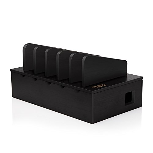 Prosumer's Choice Charging Station for Multiple Devices - 5 Device Charger Organizer for Smartphones and Tablets - Wooden Rack with Removable Dividers - Charging Dock for Work from Home - Black