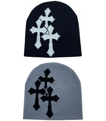 Fashion Knit Beanie with Cross Pattern Y2K Unisex Soft Jacquard
