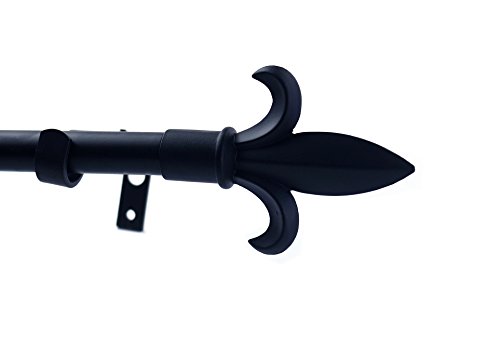 Furnishland Black Window Curtain Rod Set, Forged Iron Fleur De Lis Shape Finial, 3/4-inch Diameter Adjustable 28-inch to 48-inch Metal Rod