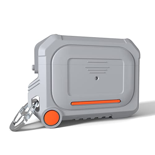 Dikdoc for AirPods Pro 2nd Generation Case Cover with Lock and Keychain, Apple AirPods Pro 2 Silicone Armor Case Magsafe Watch Charger Compatible AirPods Pro Protective Case Men (Gray)