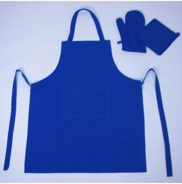 Set Apron Oven Glove and Potholder Smooth blue