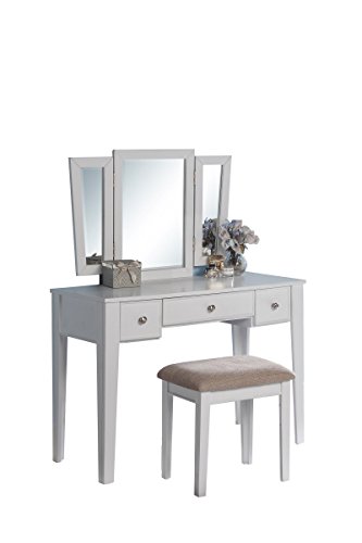 Poundex Bobkona Adar Vanity Set with Stool, White