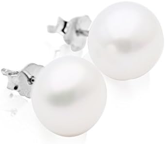 AAA+ Sterling Silver Freshwater Cultured Button Pearl, SELECT SIZE,Stud Earring (9-9.5mm)