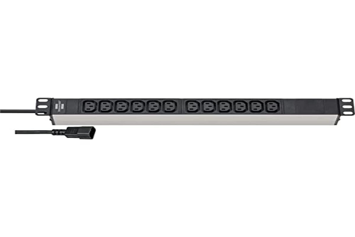 Alu-Line 19" Extension Socket for Cabinets 12-Way 2m H05VV-F 3G1,0 Black/Silver