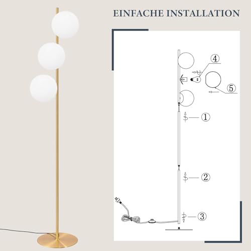 ZMH Modern Floor Lamp Floor Lamp - 3 Lights E27 Design with Ped Switch