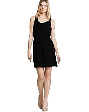 Jaysa Black Sleeveless Drape Front Silk Dress - Size 6