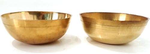 Set of 2 100% Pure Brass Bowl for Bhog Prasad Arti Vraja Krishna Ganesha Laxmi Worship Pooja