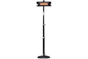 Fire Sense 02678 Telescoping Offset Pole Mounted Infrared Patio Heater With Wheels 1500 Watt Indoor Outdoor Powder Coated Steel Tip over Protection System Cover Included - Black