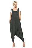 Annabelle Women's Comfy Rayon Solid Color Sleeveless Harem Jumpsuits Charcoal Mid Grey Large J8004