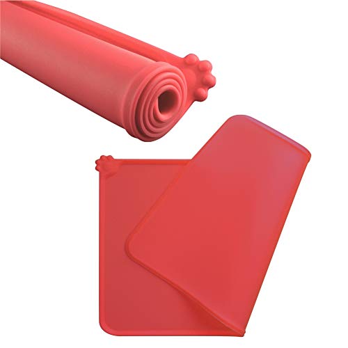 Dog Food Mat, Silicone Dog Cat Bowl Mat, Non Slip Waterproof Pet Feeding Mat FDA Grade Food Container Placemat for Small Animals (18.5"x11.8", Red)