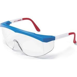 MCR Crews SS130 Stratos Safety Glasses Red White Blue Frame Clear Lens 1 Pair by Logistics