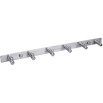 HOMEIDEAS Coat Hook Rack Wall Mounted 16-Inch SUS304 Stainless Steel Brushed Nickel Towel and Key Hook Rail 6 Hooks