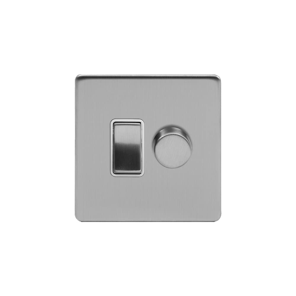 Soho Lighting Brushed Chrome dimmer and rocker switch combo Wht Ins Screwless (2 Way Switch & Trailing Dimmer)