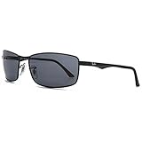 Ray-Ban Men's Rectangle Wrap Sunglasses in Matte Black Polarised Grey RB3498 006/81 61