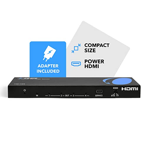 OREI 4K 1x4 HDMI Splitter by - 1 Port to 4 HDMI Display Duplicate/Mirror - Powered Splitter Ver 1.4 Certified for Full HD 1080P High Resolution & 3D Support (One Input To Four Outputs) - HD-104 Black