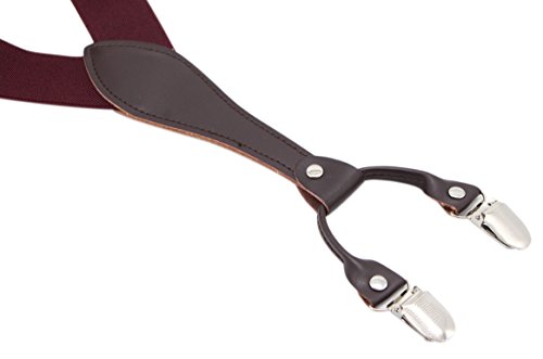 Bioterti Men’s Y-Back Wide Suspenders| Sturdy Stylish & Easy To Match|10 Colors (Burgundy)