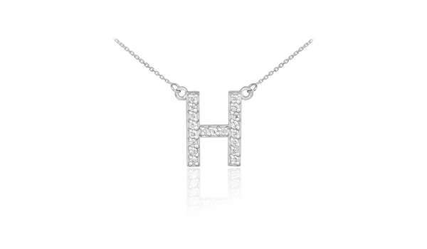 14k White Gold Diamond Letter H 