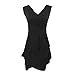 OFTEN® Women's Sexy Sleeveless V-Neck Draped Ruched Pure Color Mini Dresses, Black, Small