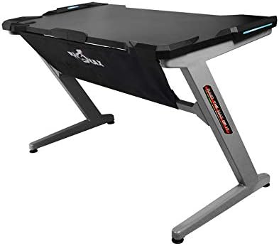 Drakon PK-101 Gaming Desk with LED, Z-Shape Compter PC Gaming Desk for E-Sport (Black/Grey)