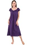 Del Rossa Women's Adele Cotton Nightgown, Long Victorian Sleepwear, X-Large Dark Purple (A0528PURXL)