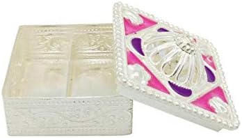 Maa Silver Haldi Kumkum Square Box (L X 4Cm, Silver)