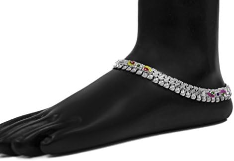 Bandura Pure Silver Plated Brass Alloy Indian Anklet Pair For Women, 10"