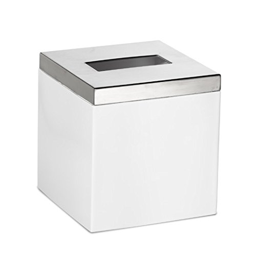 Wasinger Tissue Box Cover Square Metal-White/Silver
