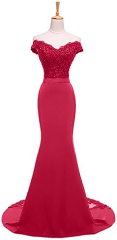 Sweet Bridal Women's Mermaid Long Evening Gowns Beaded Lace Prom Dresses Fuschia US2