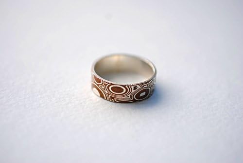 Men's Wood Grain Metal Ring Band (Sterling Silver & Copper Mokume Gane Ring)