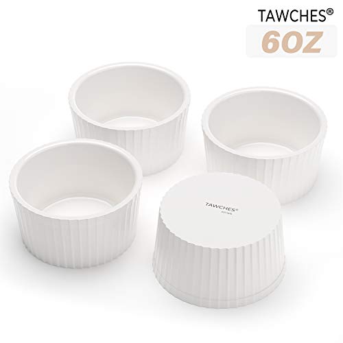 Bone China Ramekins for Baking, 6 oz set of 4 White Custard Cups Creme Brulee Dishes for Cooking and Serving, Safer and Healthier Dessert Bowls TAWCHES TS001(6oz 4pcs) - Thumbnail 7