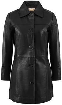 Women's Long Coat | Real Lambskin Leather, Black Classic Style