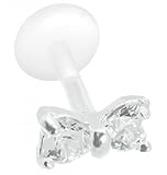 Bow Lip Ring BioPlastic Labret Stud 18g-16g-14g Bow Tie Tragus-Helix-Flat Back Cartilage Earring