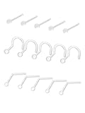 Mudder 15 Pieces Clear Nose Ring Flexible Acrylic Nose Stud Retainer for Body Piercing (3 Styles)