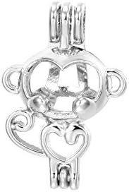 10pcs Monkey Shape Locket Rhodium Plated Bead Cage Hollow Locket Charm Pendant - Add Your Own Stones, Rock to Cage,Add Perfume and Essential Oils to Create a Scent Diffusing Charms (Monkey style)