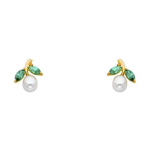 14k Yellow Gold Freshwater Cultured Pearl Drop Stud Earrings with Screw Back