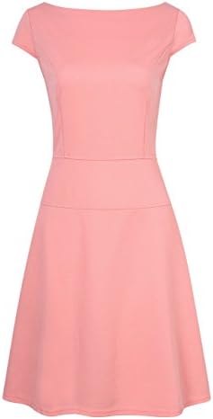 Women A-line Work Dress Short Sleeve Boatneck Dress Coral XL