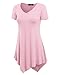 MBJ WT638 Short Sleeve Shirts for Womens Tops Casual V-Neck Summer Clothes Asymmetrical Tunic Blouses XXL Pink