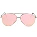 DUMOK Aviator Sunglasses Unisex Flat Lens Mirrored Metal Classic Shades DSR003 With Gold Frame/Pink Lens