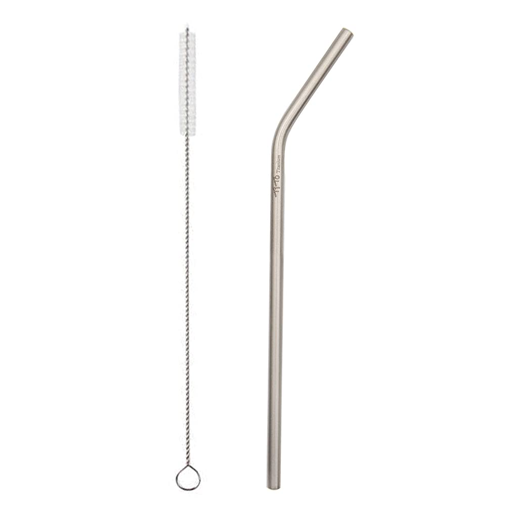 TiTo Titanium Metal Straw Reusable Drinking Straws with Cleaning Brush for Smoothie, Milkshake, Cocktail and Hot Drinks (1 Bent)