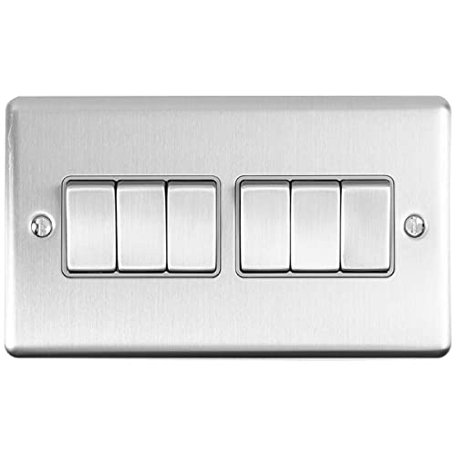 Eurolite Enhance Decorative 6 Gang Switch Satin Stainless Finish with Grey Trim Steel, EN6SWSSG — image 1