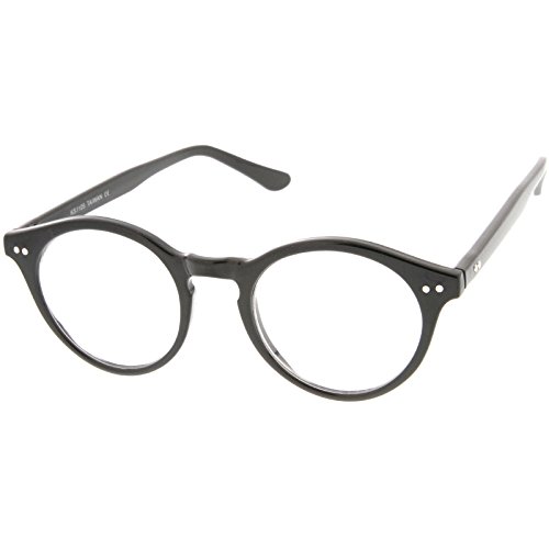 zeroUV - Retro Keyhole Nose Bridge Clear Lens P3 Round Glasses 46mm (Black / Clear)