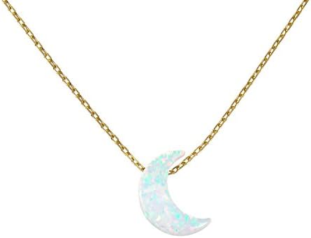 Martinuzzi AccessoriesWhite Moon Opal Gold Plated 925 Sterling Silver Necklace - Crescent Moon Pendant Necklace