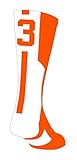 TCK Player Id Orange/White Number Crew Sock (#3 - Single Sock, Large)