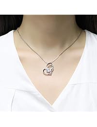 Klurent Love Heart Pendant Necklace 5A Cubic Zirconia for Women Girlfriend Wife on Birthday Anniversary, 14K White Gold Plated (Heart Pendant Necklace)